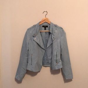 Forever 21 blue faux suede bomber jacket